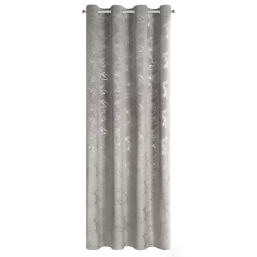Szürke színű bársony dekorfüggöny ezüst márványmintával – Elegáns készfüggöny ––fém ringlivel rúdkarnishoz 140X250cm 