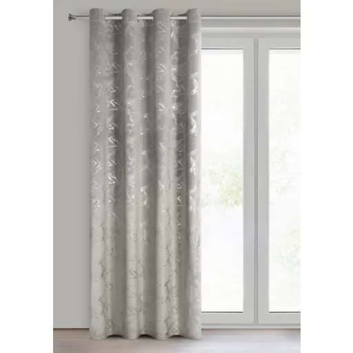 Szürke színű bársony dekorfüggöny ezüst márványmintával – Elegáns készfüggöny ––fém ringlivel rúdkarnishoz 140X250cm 