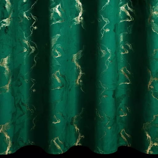 Sötétzöld bársony dekorfüggöny arany márványmintával – Elegáns készfüggöny ––arany fém ringlivel rúdkarnishoz 140X250cm 