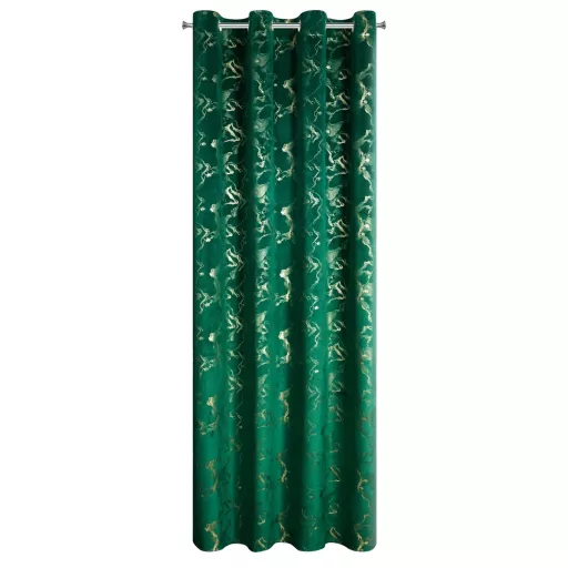 Sötétzöld bársony dekorfüggöny arany márványmintával – Elegáns készfüggöny ––arany fém ringlivel rúdkarnishoz 140X250cm 