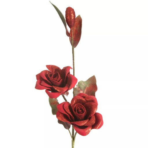 Piros színű művirág fényes csilám díszítéssel