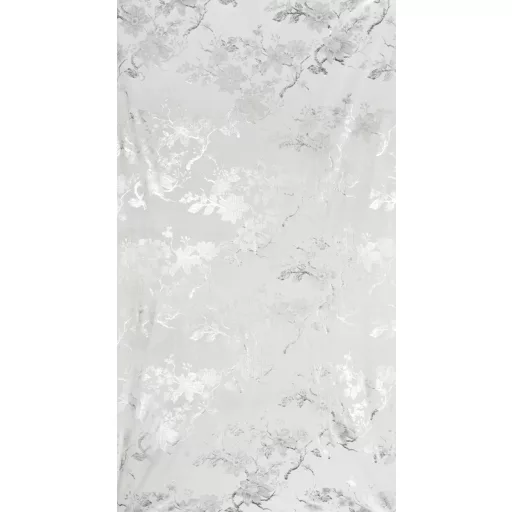 Ezüst virágmintás sötétítő függöny – Elegáns fehér  bársony dekorfüggöny fényes  mintával – ezüst ringlikkel 140X250cm 