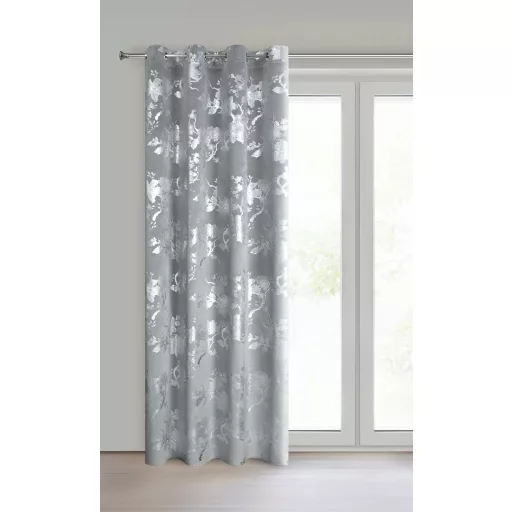 Ezüst virágmintás sötétítő függöny – Elegáns szürke  bársony dekorfüggöny fényes  mintával – ezüst ringlikkel 140X250cm 