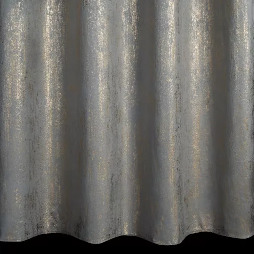 Szürke árnyalatú bársony készfüggöny ,aranyló esőszerű  mintázattal ––arany fém ringlivel rúdkarnishoz 140X250cm 