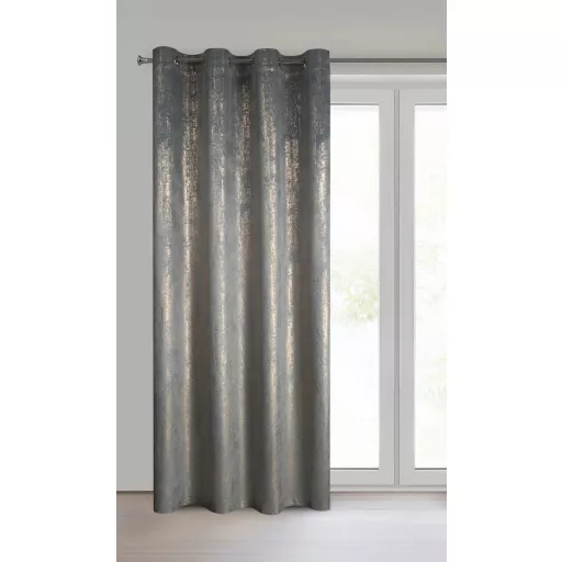 Szürke árnyalatú bársony készfüggöny ,aranyló esőszerű  mintázattal ––arany fém ringlivel rúdkarnishoz 140X250cm 