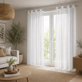   Fehér hálós mintás voile készfüggöny – modern geometrikus textúrával, fényáteresztő függöny - fémkarikákkall, rúdkarnishoz. 140X250cm 
