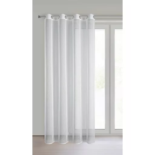 Fehér hálós mintás voile készfüggöny – modern geometrikus textúrával, fényáteresztő függöny - fémkarikákkall, rúdkarnishoz. 140X250cm 