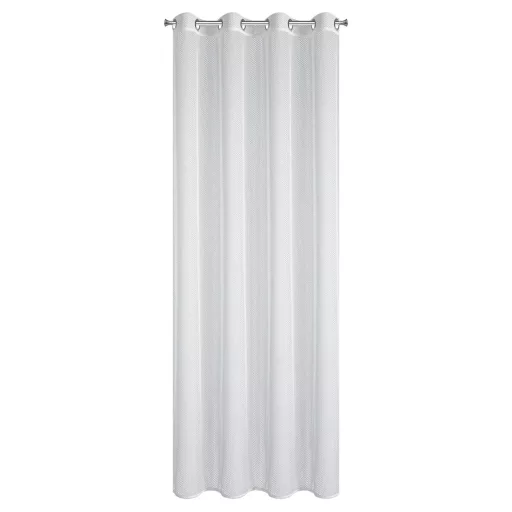 Fehér hálós mintás voile készfüggöny – modern geometrikus textúrával, fényáteresztő függöny - fémkarikákkall, rúdkarnishoz. 140X250cm 