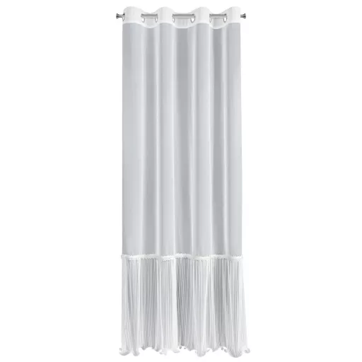 Fehér voile készfüggöny plisszírozott alsó résszel és gyöngy díszítéssel – exkluzív fényáteresztő függöny ringlis kivitelben 140X250cm 