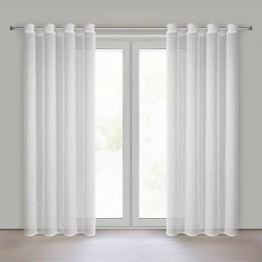 Fehér struktúrált voile készfüggöny– modern, fényáteresztő függöny ringlis kivitelben 140X250cm 