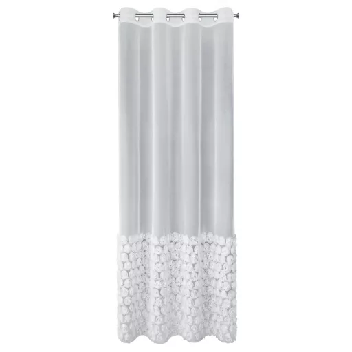 3D virágmintás fehér voile készfüggöny – elegáns, fényáteresztő függöny fémkarikákkal, rúdkarnishoz. 140X250cm 