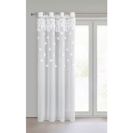3D virágmintás fehér voile készfüggöny – elegáns, fényáteresztő függöny fémkarikákkal, rúdkarnishoz. 140X250cm 