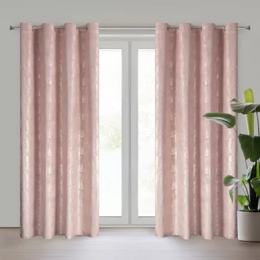 Különleges púderrózsaszín-pezsgőszínű dekorfüggöny fényes  mintával –arany színű ringlivel rúdkarnisra 140X250cm 