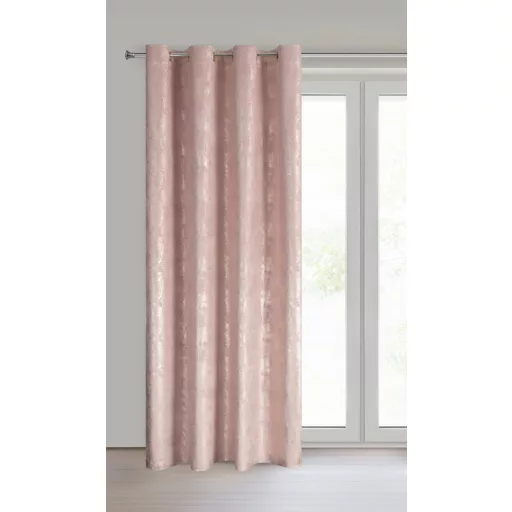 Különleges púderrózsaszín-pezsgőszínű dekorfüggöny fényes  mintával –arany színű ringlivel rúdkarnisra 140X250cm 