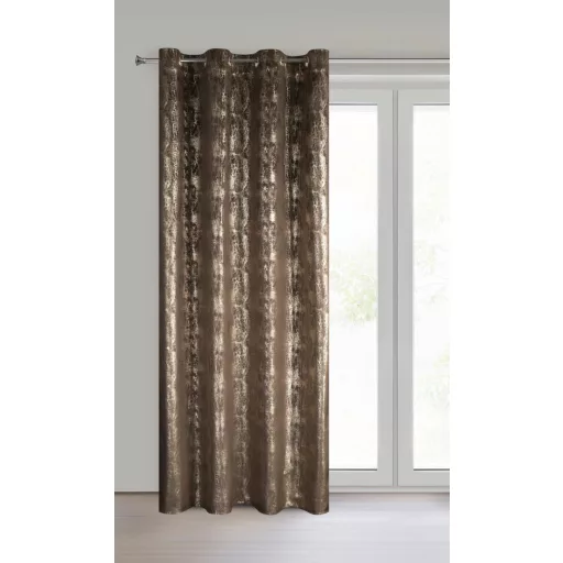 Különleges bronzbarna -pezsgőszínű dekorfüggöny fényes  mintával –fém  ringlivel rúdkarnisra 140X250cm 