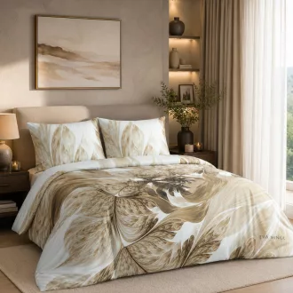   Beige labsztrakt levél mintás Designer  ágyneműhuzat – modern trópusi minimal design 200x220, 70x80x2db 