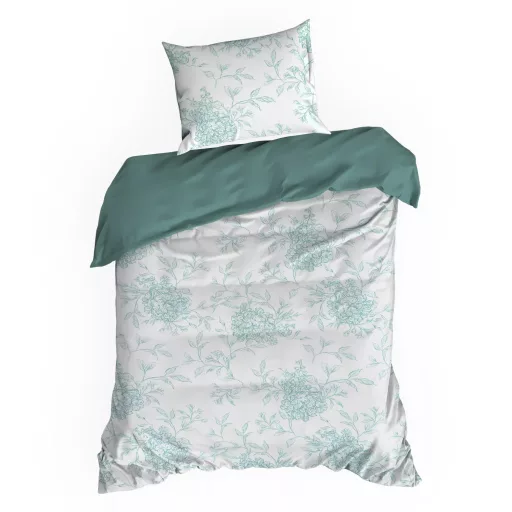 Mentazöld virágmintás ágyneműhuzat szett – elegáns hortenzia design  140x200, 70x80x1db