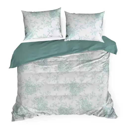 Mentazöld virágmintás ágyneműhuzat szett – elegáns hortenzia design 200x220, 70x80x2db