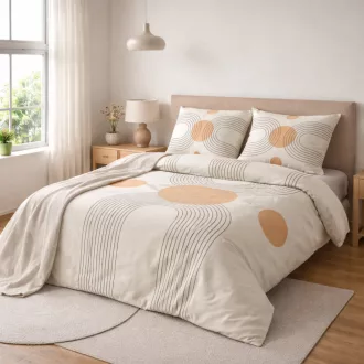   Modern geometrikus ágyneműhuzat – bézs köríves design, minimal stílus 140x200, 70x80x1db