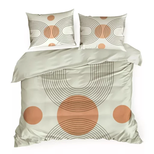Modern geometrikus ágyneműhuzat – bézs köríves design, minimal stílus 160x200, 70x80x2db