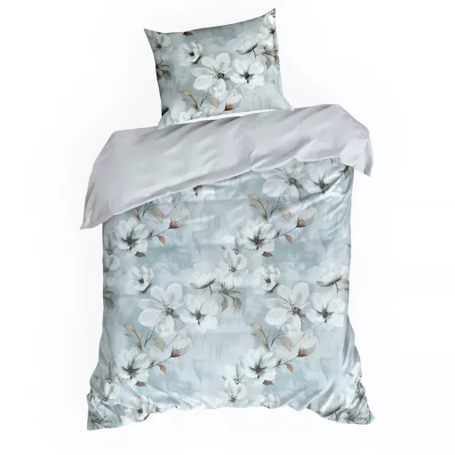 Elegáns virágmintás pamut ágyneműhuzat – pasztell kék-fehér, modern prémium design  140x200, 70x80x1db
