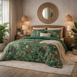   Prémium zöld erdei mintás ágyneműhuzat garnítúra – botanical luxury kollekció 160x200, 70x80x2db