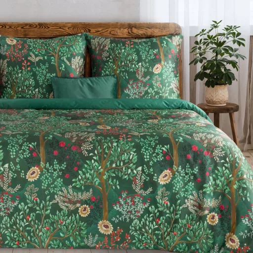 Prémium zöld erdei mintás ágyneműhuzat garnítúra – botanical luxury kollekció 200x220, 70x80x2db