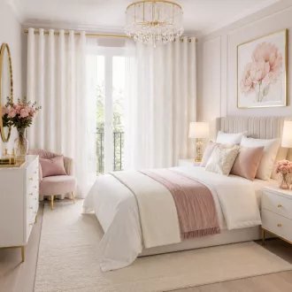   Különleges fehér-arany sötétítő függöny modern rombuszmintával – Elegáns mikroszálas  dekorfüggöny fényes  mintával – arany színű ringlikkel 140X250cm 