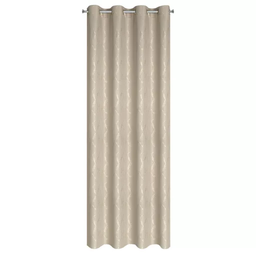 Különleges beige-arany sötétítő függöny modern rombuszmintával – Elegáns mikroszálas  dekorfüggöny fényes  mintával – arany színű ringlikkel 140X250cm 