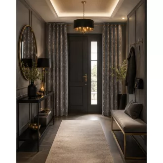   Különleges szürke-arany sötétítő függöny modern rombuszmintával – Elegáns mikroszálas  dekorfüggöny fényes  mintával – arany színű ringlikkel 140X250cm 