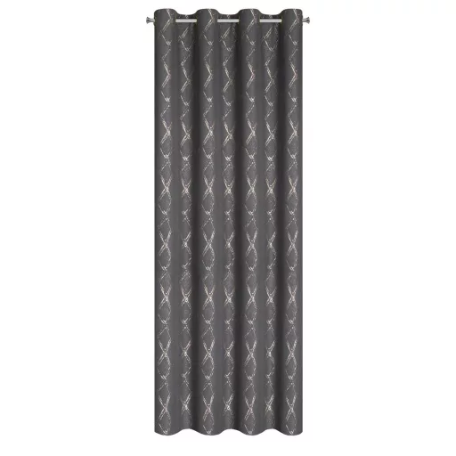 Különleges szürke-arany sötétítő függöny modern rombuszmintával – Elegáns mikroszálas  dekorfüggöny fényes  mintával – arany színű ringlikkel 140X250cm 