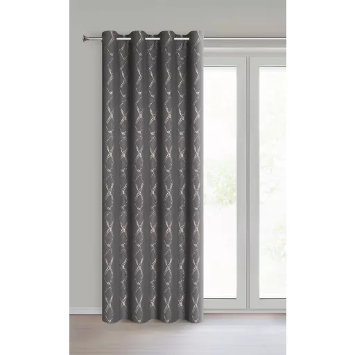 Különleges szürke-arany sötétítő függöny modern rombuszmintával – Elegáns mikroszálas  dekorfüggöny fényes  mintával – arany színű ringlikkel 140X250cm 