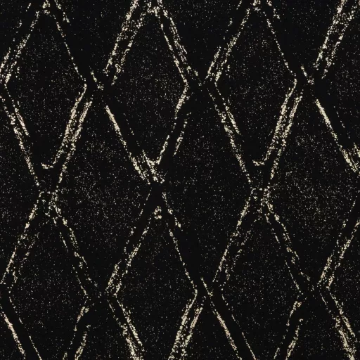 Különleges fekete-arany sötétítő függöny modern rombuszmintával – Elegáns mikroszálas  dekorfüggöny fényes  mintával – arany színű ringlikkel 140X250cm 