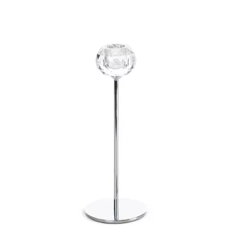   Elegáns ezüst  színű  ,csiszolt áttetsző  üveg gyertyatartó 8X23cm