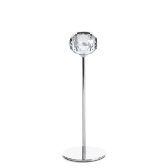   Elegáns ezüst  színű  ,csiszolt áttetsző szürke üveg gyertyatartó 8X23cm