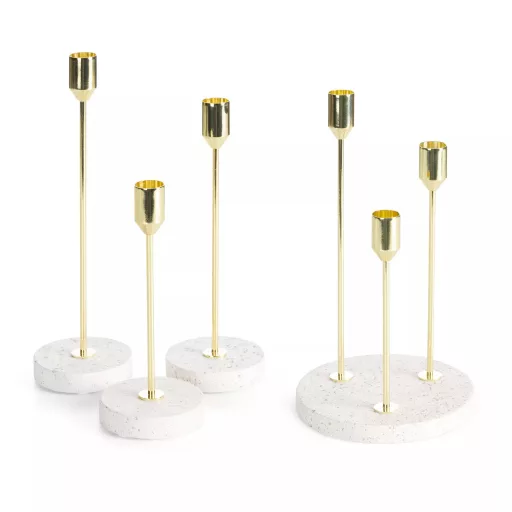 Elegáns arany színű 3-as gyertyatartó fehér márvány talppal 15X26cm