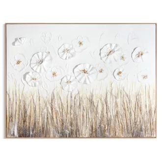   Elegáns, kézzel festett vászonkép háromdimenziós virágmotívummal 92X122X5 cm