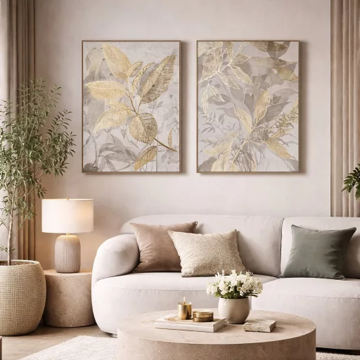 Arany leveles botanikus vászonkép szürke alapon 60X80 cm