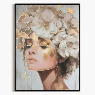  Különleges női portré vászonkép finom virágmotívumokkal 60X80 cm
