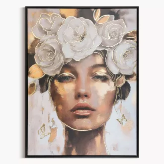   Különleges női portré vászonkép finom virágmotívumokkal 60X80 cm