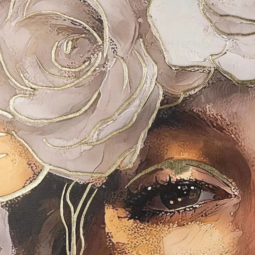 Különleges női portré vászonkép finom virágmotívumokkal 60X80 cm