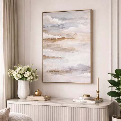 Elegáns absztrakt vászonkép mély sötétkék,pasztell szinekkel 60X90 cm