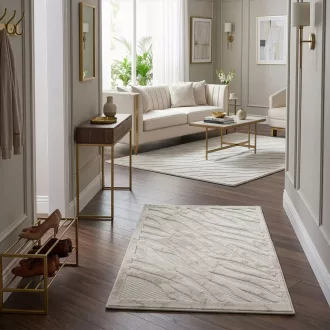   Elegáns krém és bézs szőnyeg modern hullám mintával, finom vonalvezetésű és harmonikus térhatású 60x100cm