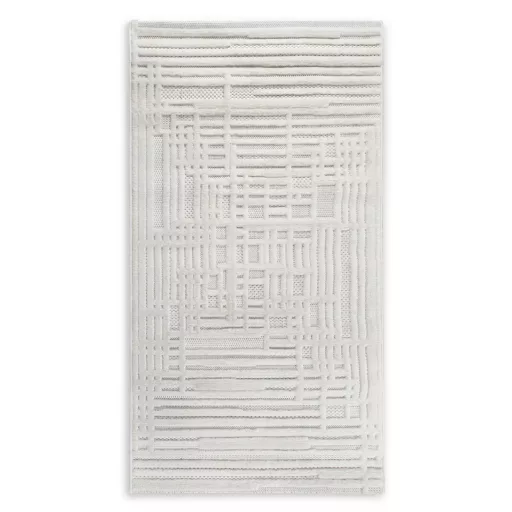 Modern krém-fehér geometrikus szőnyeg – 3D mintás elegáns szőnyeg– puha, elegáns nappali futószőnyeg, texturált minimalista designer szőnyeg 120x170cm