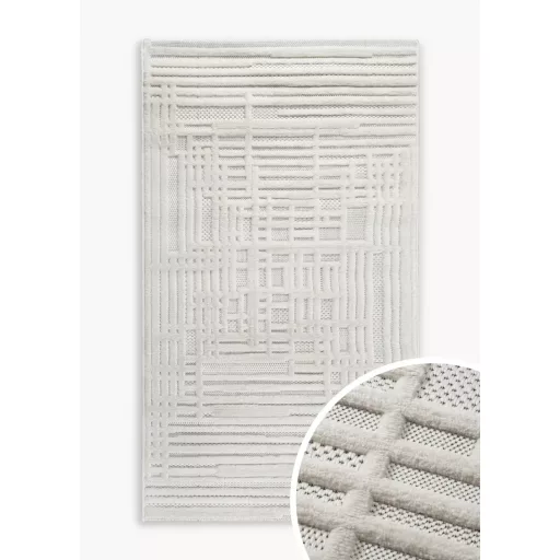 Modern krém-fehér geometrikus szőnyeg – 3D mintás elegáns szőnyeg– puha, elegáns nappali futószőnyeg, texturált minimalista designer szőnyeg 120x170cm