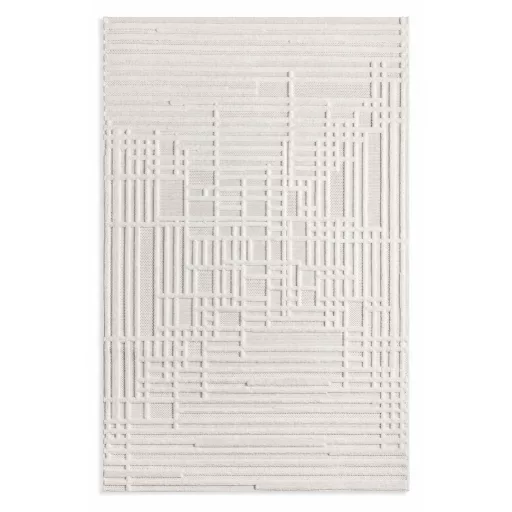 Modern krém-fehér geometrikus szőnyeg – 3D mintás elegáns szőnyeg– puha, elegáns nappali szőnyeg, texturált minimalista designer szőnyeg 160x230cm