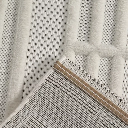 Modern krém-fehér geometrikus szőnyeg – 3D mintás elegáns szőnyeg– puha, elegáns nappali szőnyeg, texturált minimalista designer szőnyeg 160x230cm