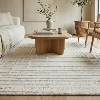   Modern krém-fehér geometrikus szőnyeg – 3D mintás elegáns szőnyeg– puha, elegáns nappali szőnyeg, texturált minimalista designer szőnyeg 200x290cm