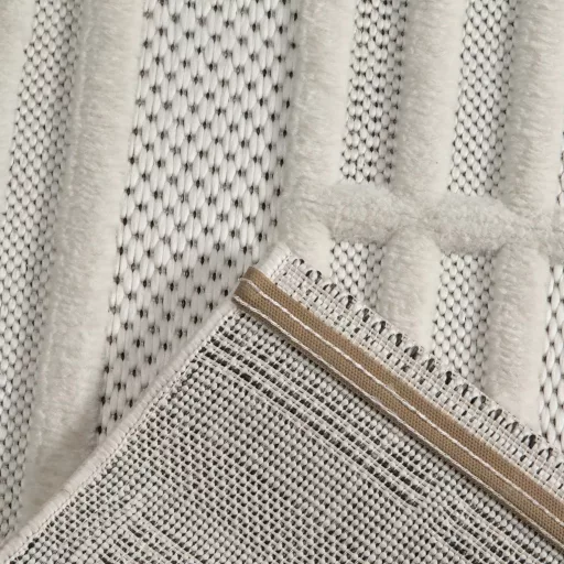 Modern krém-fehér geometrikus szőnyeg – 3D mintás elegáns szőnyeg– puha, elegáns nappali futószőnyeg, texturált minimalista designer szőnyeg  80x150cm