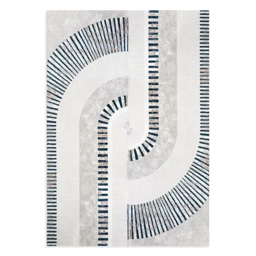 Modern krém alapon kék geometrikus mintás  szőnyeg – 3D mintás elegáns szőnyeg– puha, elegáns nappali szőnyeg, texturált minimalista designer szőnyeg,TÖBB MÉRETBEN , 16900-52800Ft- ig 